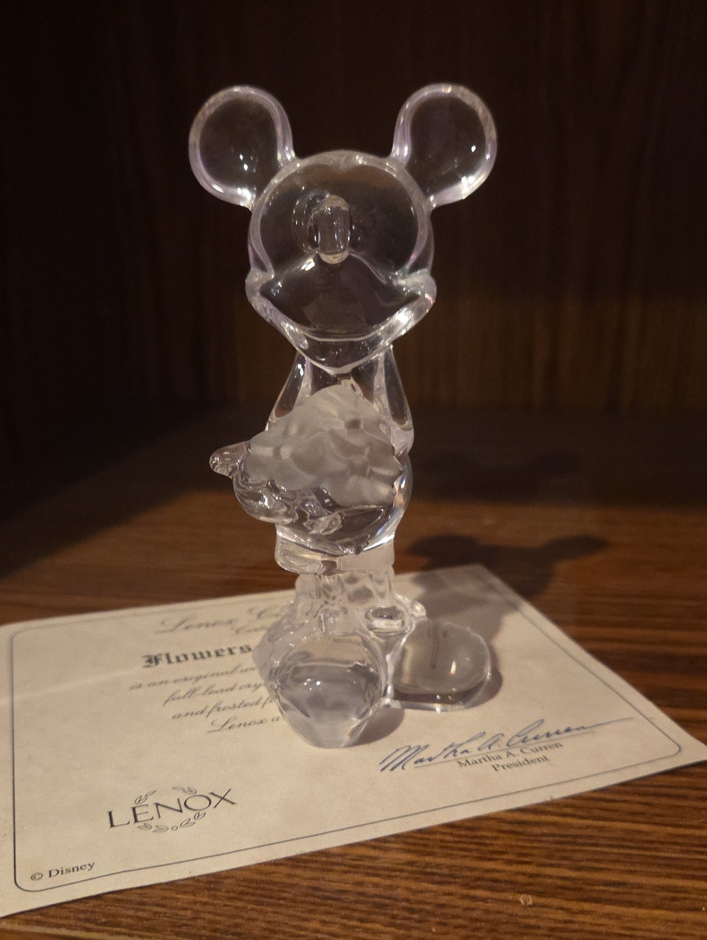 Lenox Clear Crystal Mickey Mouse Figurine - Flowers From Mickey